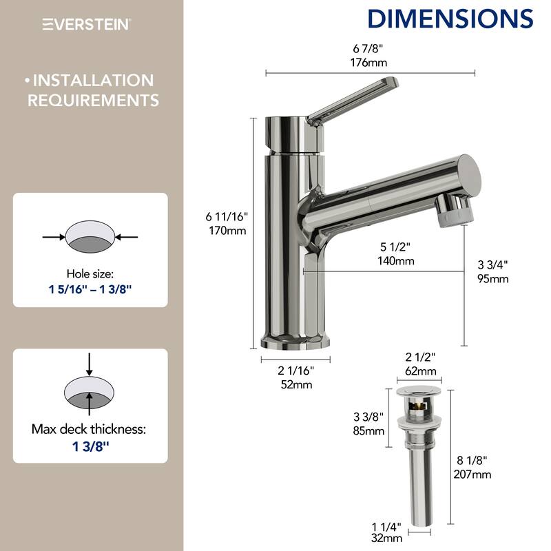 Single Handle Single Hole Bathroom Faucet with Pop‑Up Drain