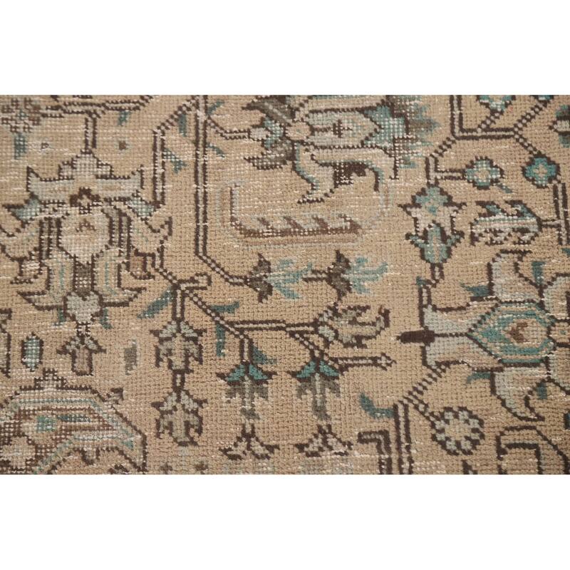 Hand Knotted Oriental 100% Wool Carpet Traditional Medallion Beige & Ivories Tabriz Area Rug - 9' 6'' X 6' 5''