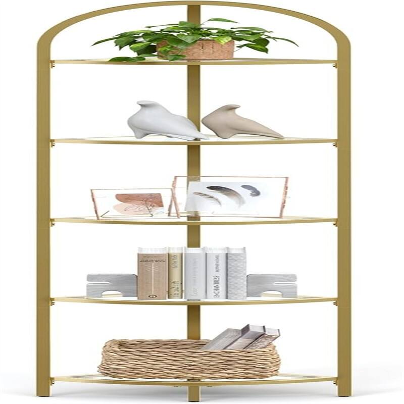 5-Tier Corner Shelf Stand - 11"D x 11"W x 62.2"H - Gold
