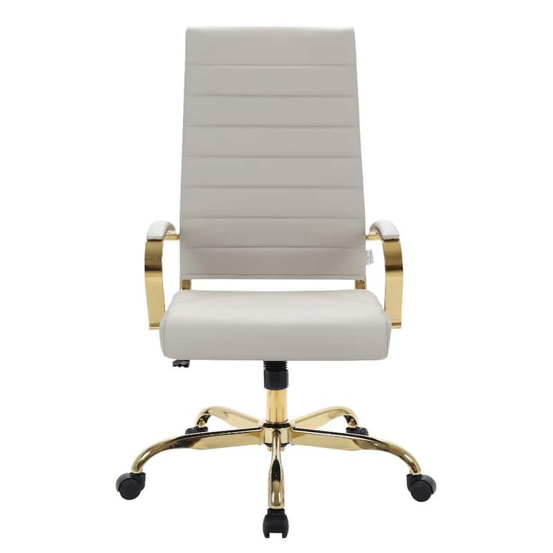 LeisureMod Benmar High-Back Leather Office Chair With Gold Frame - Red - 24.5"Dx22.5"Wx46"H