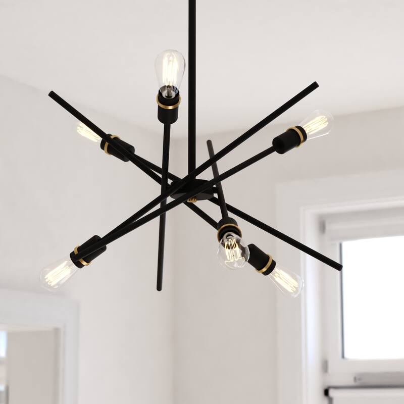 Halsted Black and Satin Brass Mid-Century Modern Sputnik Pendant Light - Black and Satin Brass - 24.25-in W x 14.25-in H x 24.25-in D
