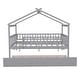 preview thumbnail 8 of 11, Wooden Full Size Creativity House Bed with Twin Size Trundle and Headboard, Spacious Storage