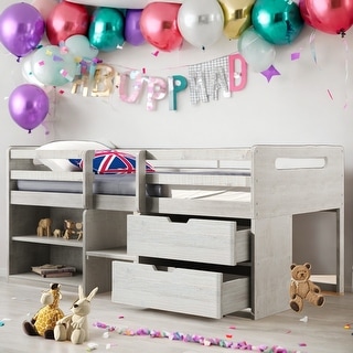 Twin Size Loft Bed With Two Shelves and Two drawers for Home