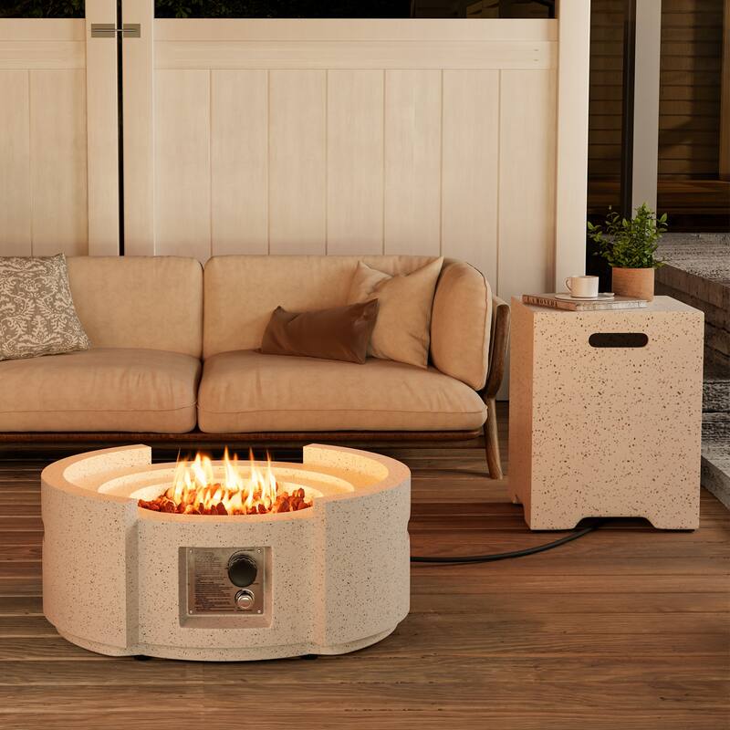 COSIEST 28''Outdoor Propane 40,000 BTU Fire Pit w Wind Glass and Tank