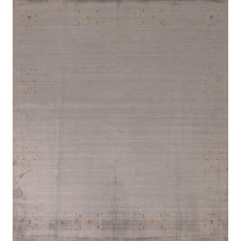Gabbeh Oriental Area Rug Handmade Beige / Ivory Silk Carpet - 7'7"x 9'9"