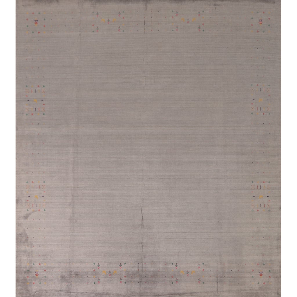 Gabbeh Oriental Area Rug Handmade Beige / Ivory Silk Carpet - 7'7"x 9'9"