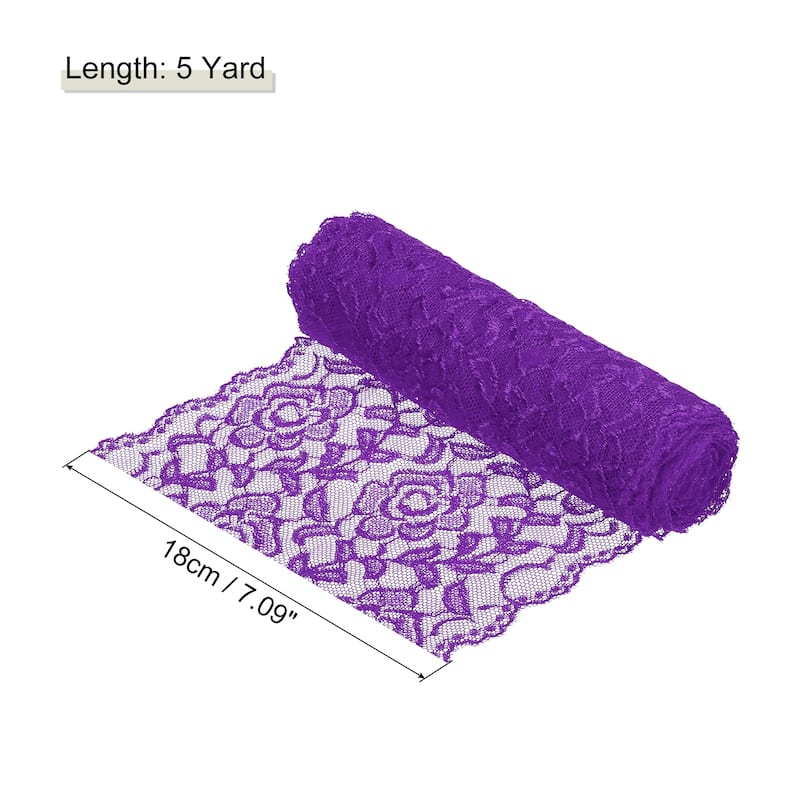 7 Inch Wide 5 Yard Lace Ribbon Floral Pattern Lace Trim Ribbon - Purple