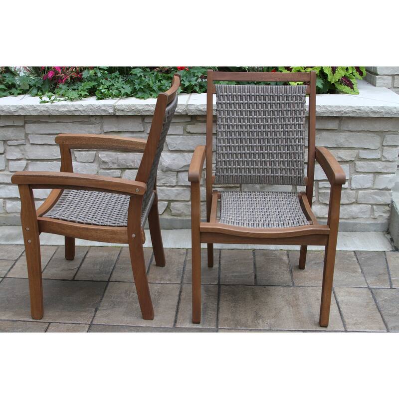 Nadine 7 pc. Eucalyptus and Composite Dining Set with Wicker Stacking Chairs