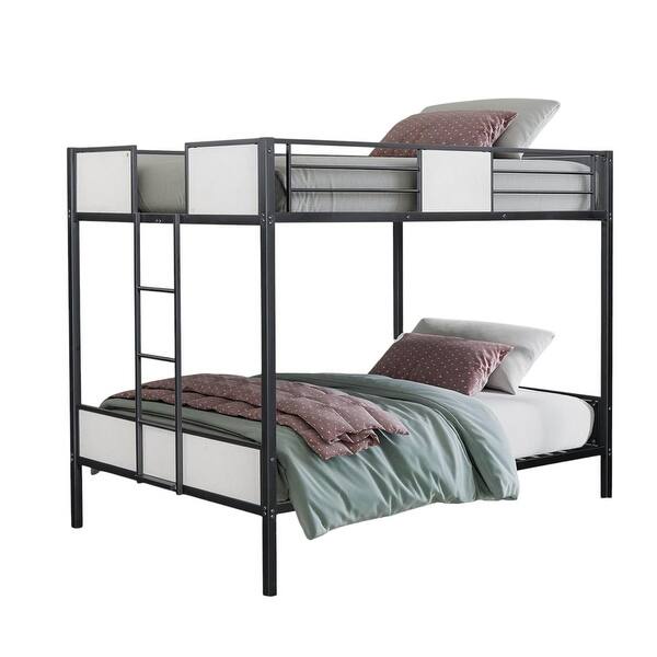 slide 2 of 5, Metal Full over Full Bunk Bed with Ladder in White and Black Black