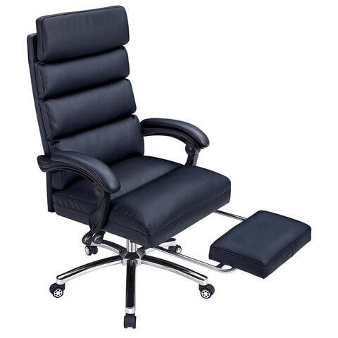 Executive High Back Office Chair Leather Swivel Desk Chairs, Adjustable Height Reclining Chair with Padded Armrest and Footrest