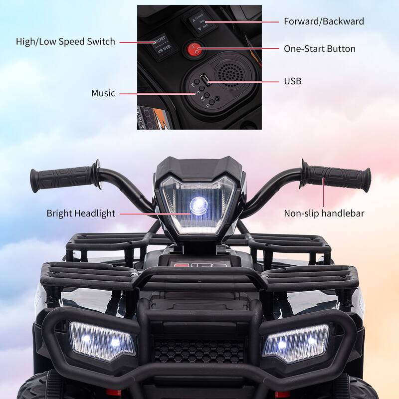 12V Kids Ride on ATV with LED Light, Music, USB,1.5-2.2mph