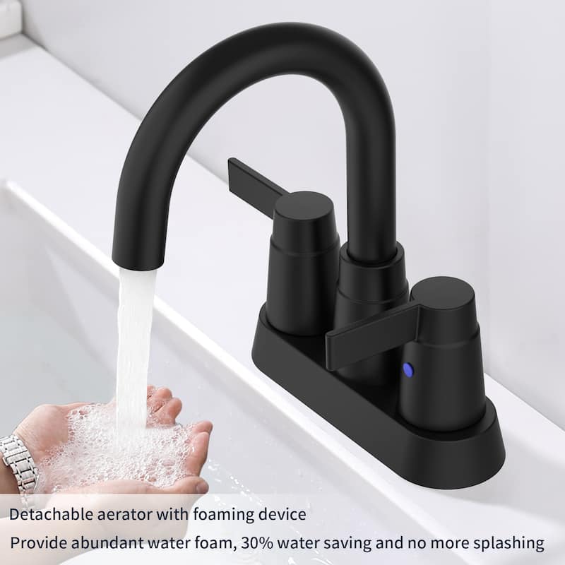 Bathroom Faucet Matte Black 2-Handle 360 Degree High Arc Swivel Spout Centerset 4 Inch Vanity Faucet 3 Holes Lavatory Faucet