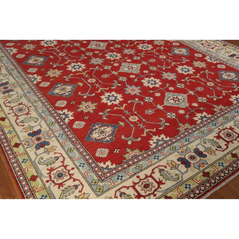 Hand Knotted Oriental 100% Wool Carpet Traditional Floral Red Kazak Area Rug - 11' 8'' X 9' 0''