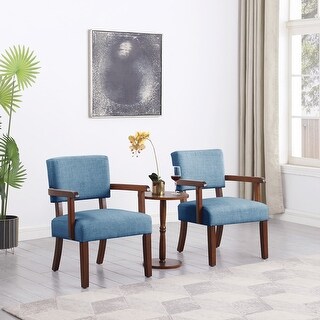 Mid-century Modern Linen Fabric Accent Chair Set of 2 with Round Wood ...