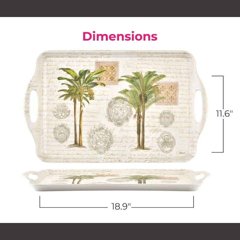 Pimpernel Vintage Palm Study Large Melamine Handled Tray - 19.25" x 11.5"