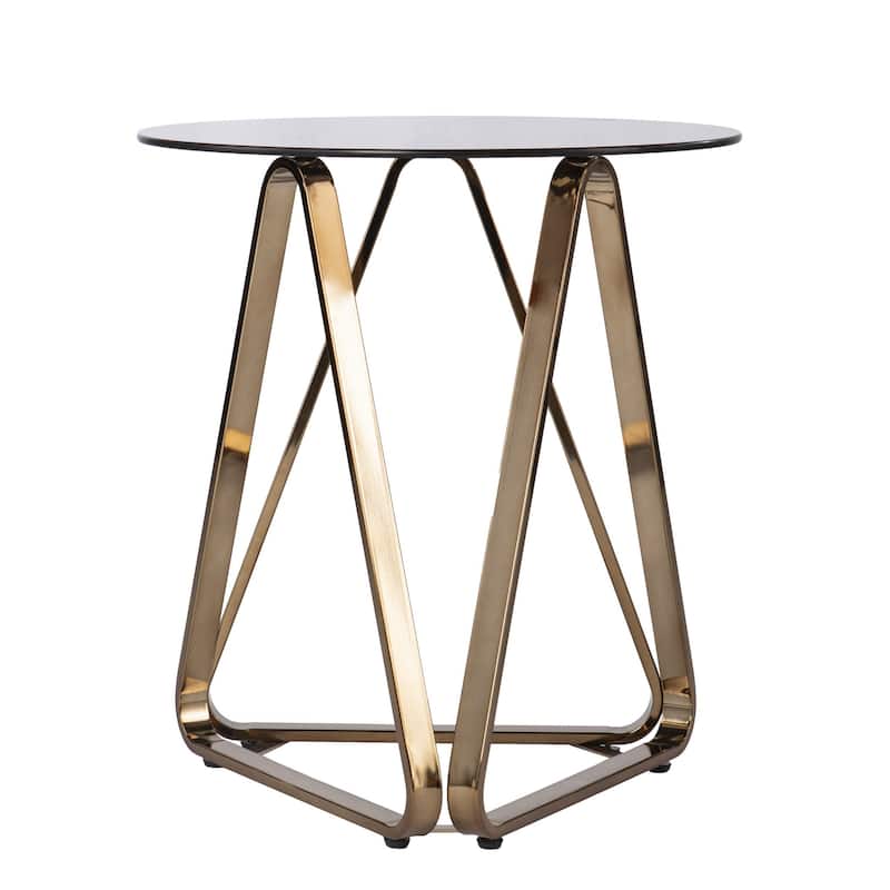 24" Champagne Round Glass End Table with Iron Sled Base and Gold Finish for Living Room or Bedroom - 24.25" H x 22" W x 22" D