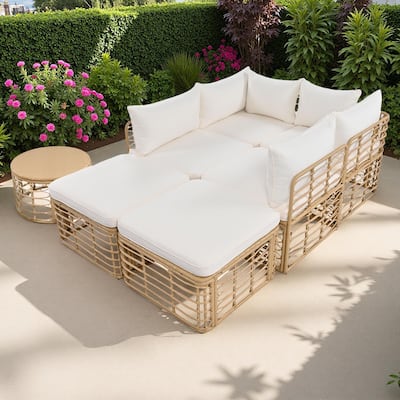 7-Pieces Outdoor Wicker Modular Sectional Sofa Set with Coffee Table, Free Combination