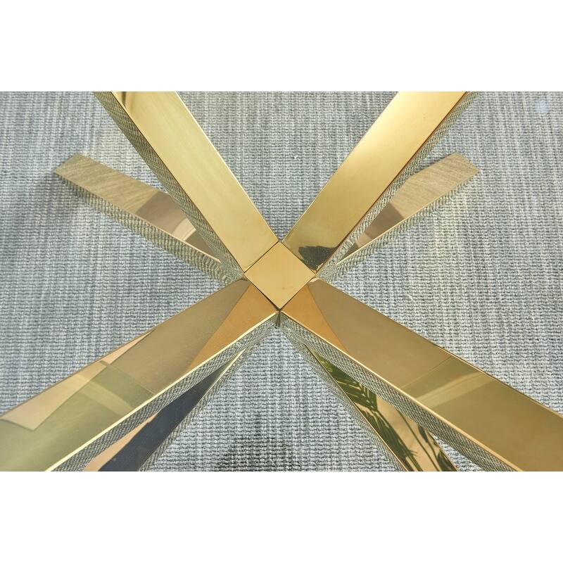 Best Quality Furniture Glass Dining Set with Gold Chrome Finish