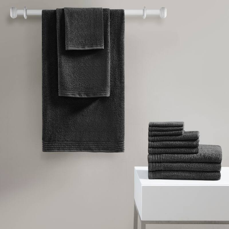 510 Design Big Bundle 100% Cotton Quick Dry 12 Piece Bath Towel Set - Black