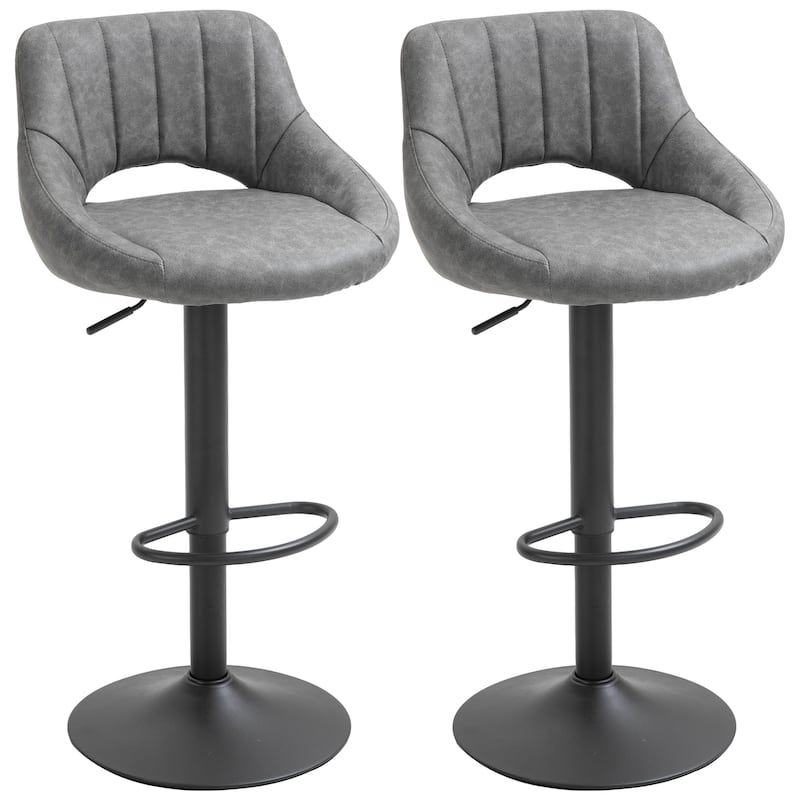 HOMCOM Modern Bar Stools Set of 2 Swivel Bar Height Chairs with Adjustable Height, Round Heavy Metal Base, and Footrest