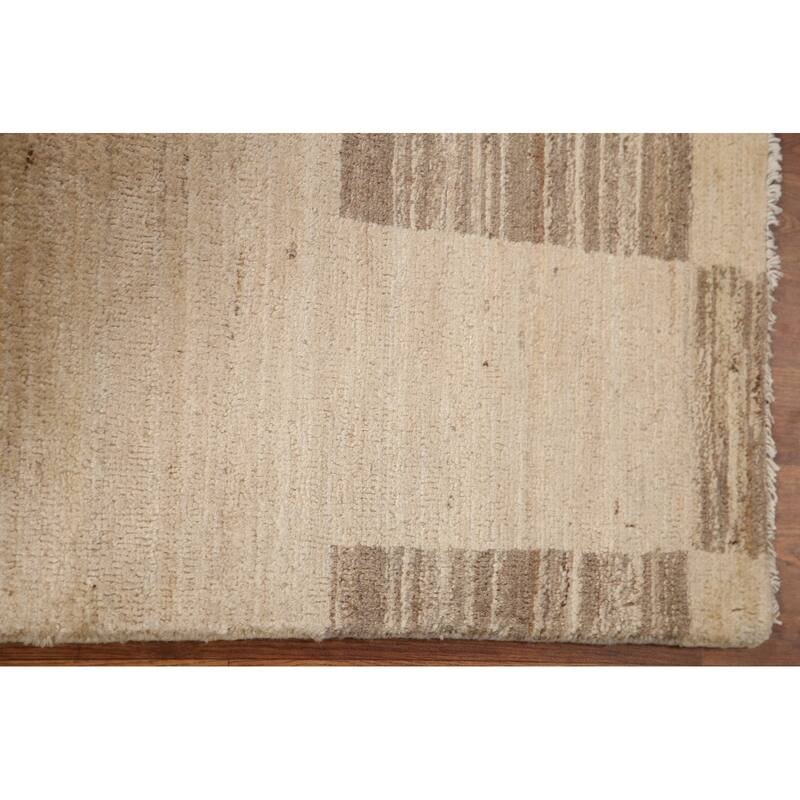 Hand Knotted Oriental 100% Wool Carpet Tribal Modern Beige & Ivories Gabbeh (kashkoli) Area Rug - 3' 2'' X 2' 0''
