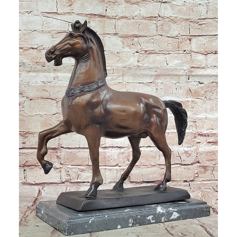 Bronze Horse Sculpture – Elegant Stallion Statue On Marble Base
