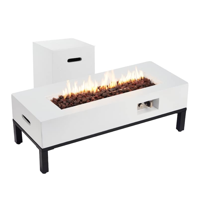 AVAWING 2-Piece 42" Rectangle Concrete Fire Table with Shelves and Tank Holder