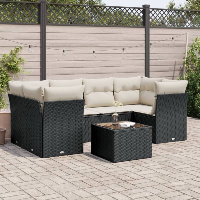 vidaXL Garden Sofa Set Black - Black and cream Large