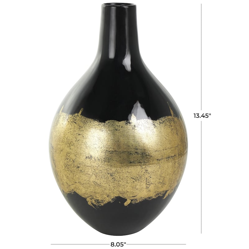 Metal Abstract Decorative Vase with Gold Detailing - Black - Roche River Decor