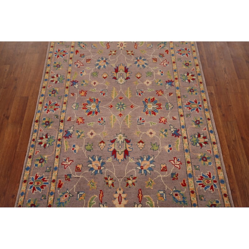 Brown Floral Oushak Oriental Accent Rug Hand-Knotted Wool Carpet - 3'4" x 5'2"