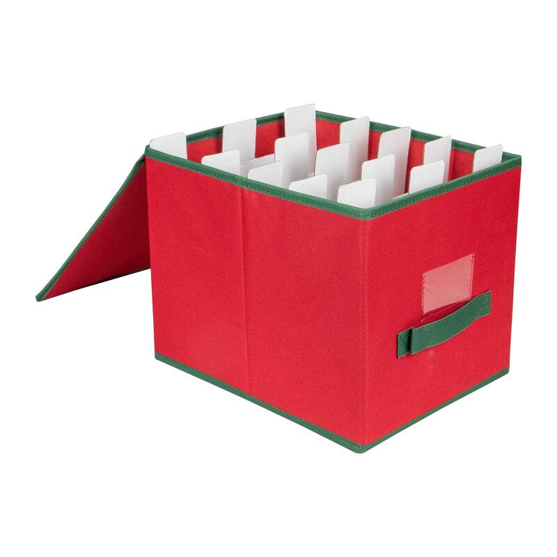 13" Red Green Christmas Ornament Storage Box With Removable Dividers
