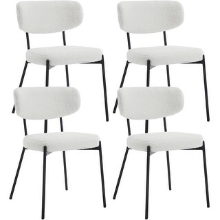 Set of 4 Modern Upholstered Dining Chairs with Metal Legs and Curved ...