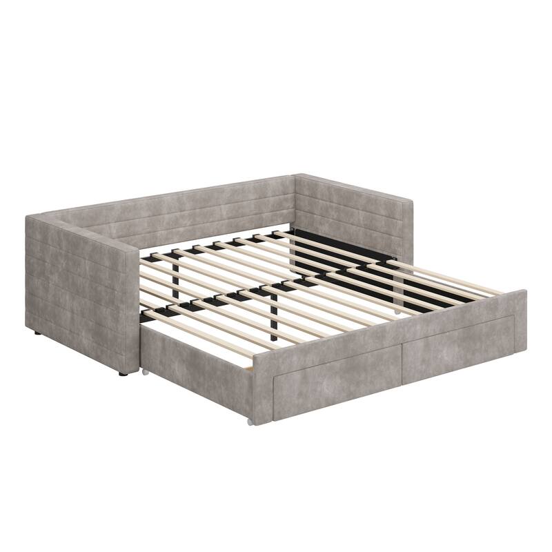 Tufted Upholstered Daybed with Pull-Out Expansion & 2 Hidden Drawers by Harper&Bright Designs