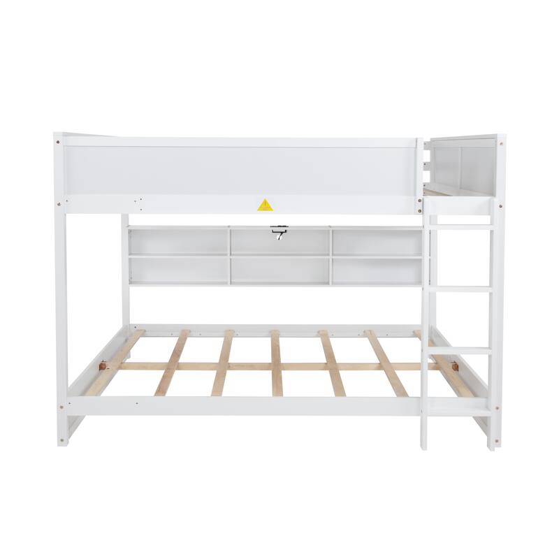 Roomfitters Queen Over Queen Bunk Bed with Storage Cabinets and Charging Station, Solid Pine Wood Bunk Bed