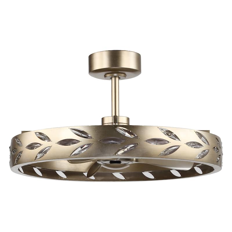 Perimost 29.1" Nickel 3-Blade Crystal Caged Ceiling Fan with Light and Remote