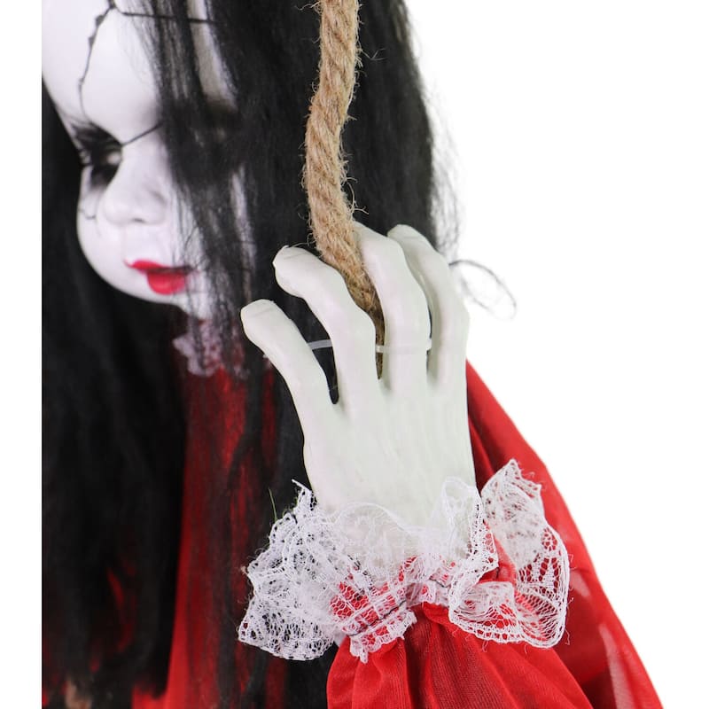 Haunted Hill Farm Giggles the Giggling Zombie Girl on a Swing with Colorful Light-Up Body and Eyes for Halloween Decoration