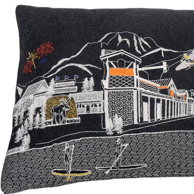 HomeRoots 25" Black Jackson Nighttime Skyline Lumbar Decorative Pillow