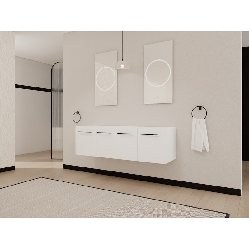 Modern 60 Inch Wall-Mounted Bathroom Vanity Base with Soft-Close Doors, No Sink Included
