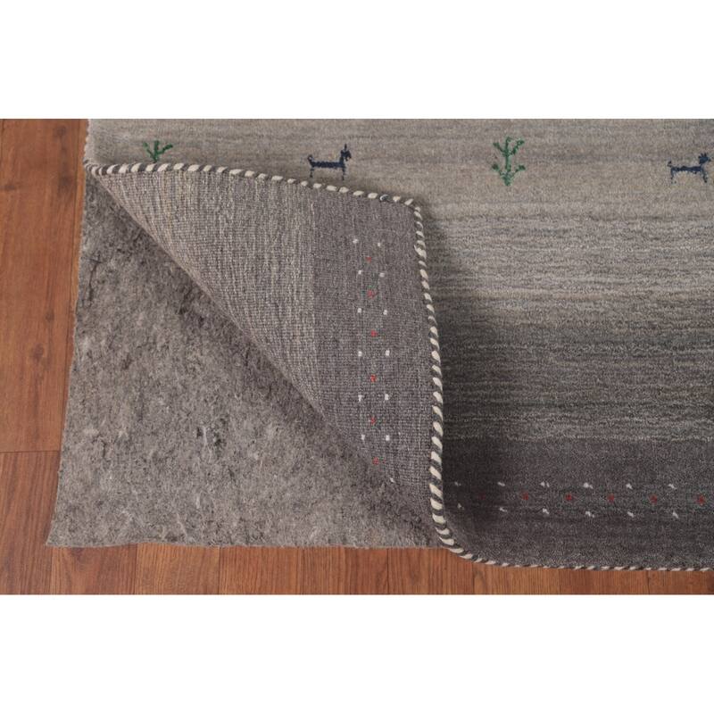 Striped Gabbeh Indian Area Rug Handmade Grey Tribal Wool Carpet - 5'6"x 7'6"