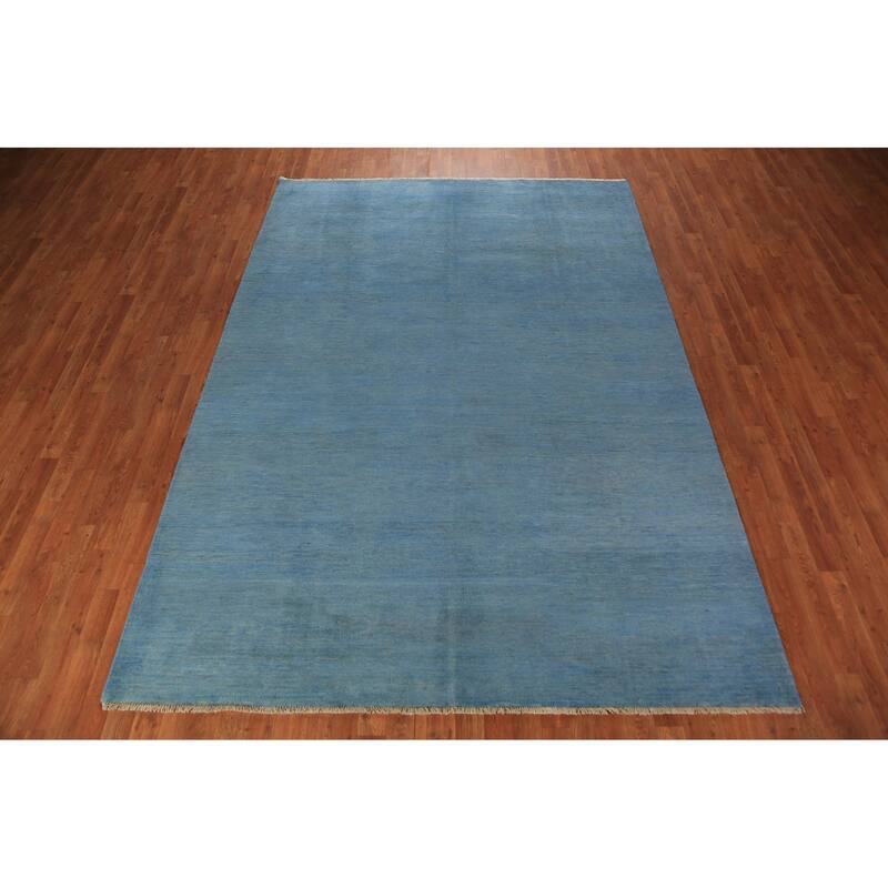Light Blue Modern Gabbeh Oriental Area Rug Handmade Wool Carpet - 6'10" x 9'9"