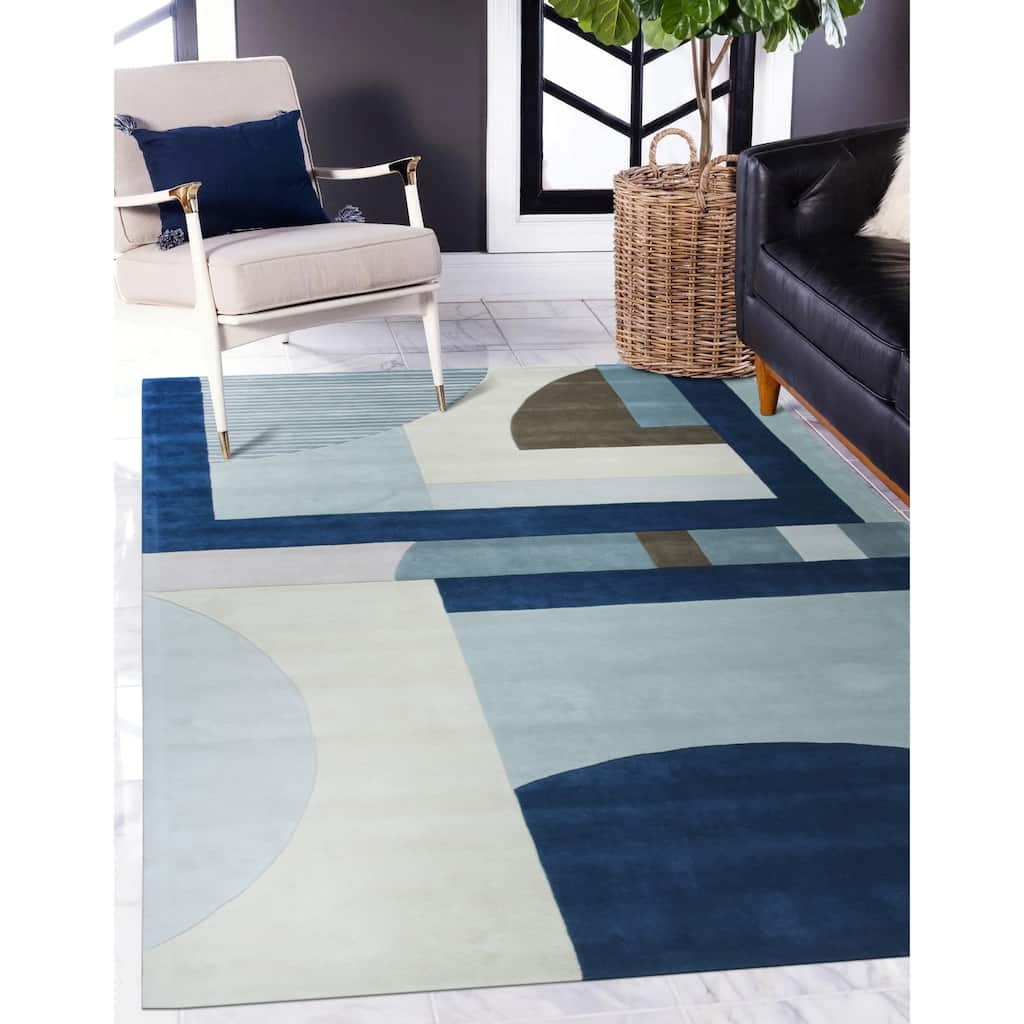 Multicolored Hand-Tufted Wool Contemporary Modern Area Rug, Stylish Soft Texture for Bedrooms or Living Rooms - L