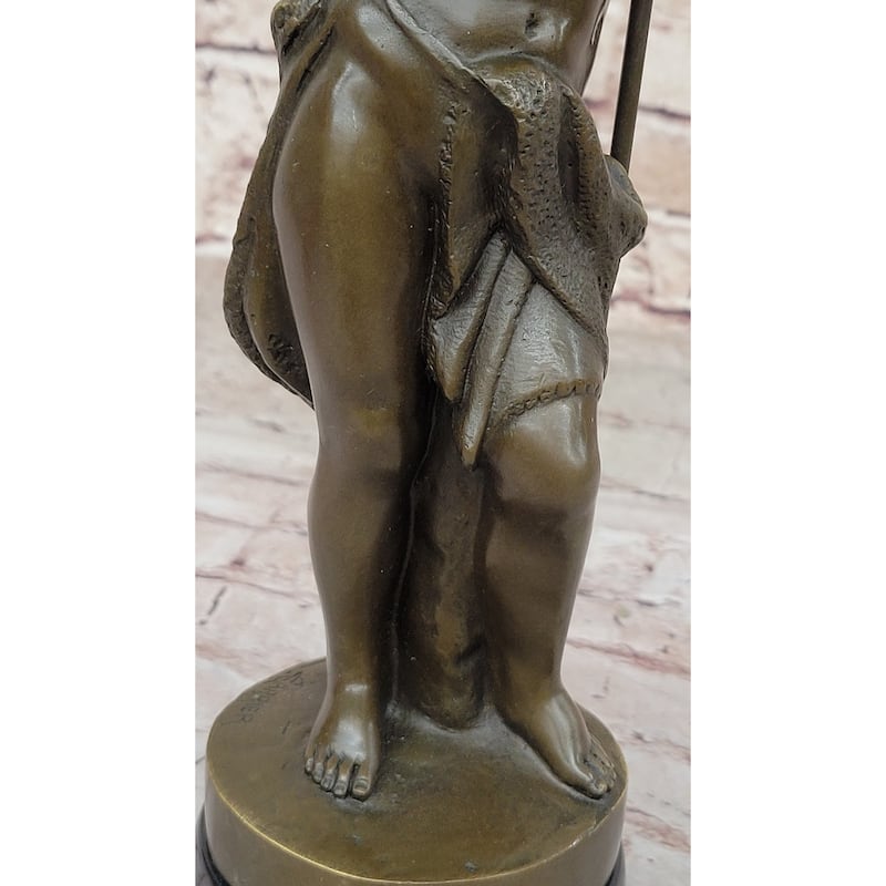Young Child Saint Carrying Cross Religious Christianity Bronze Sculpture Statue