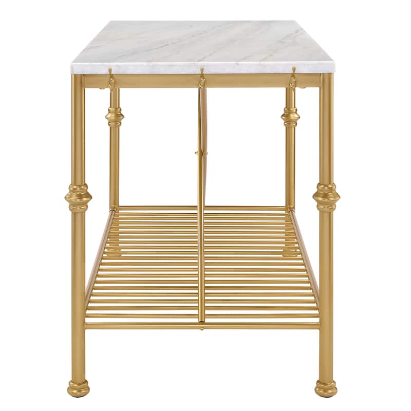 Avya Contemporary White and Gold 58-inch Wide Marble Top Kitchen Island by Furniture of America