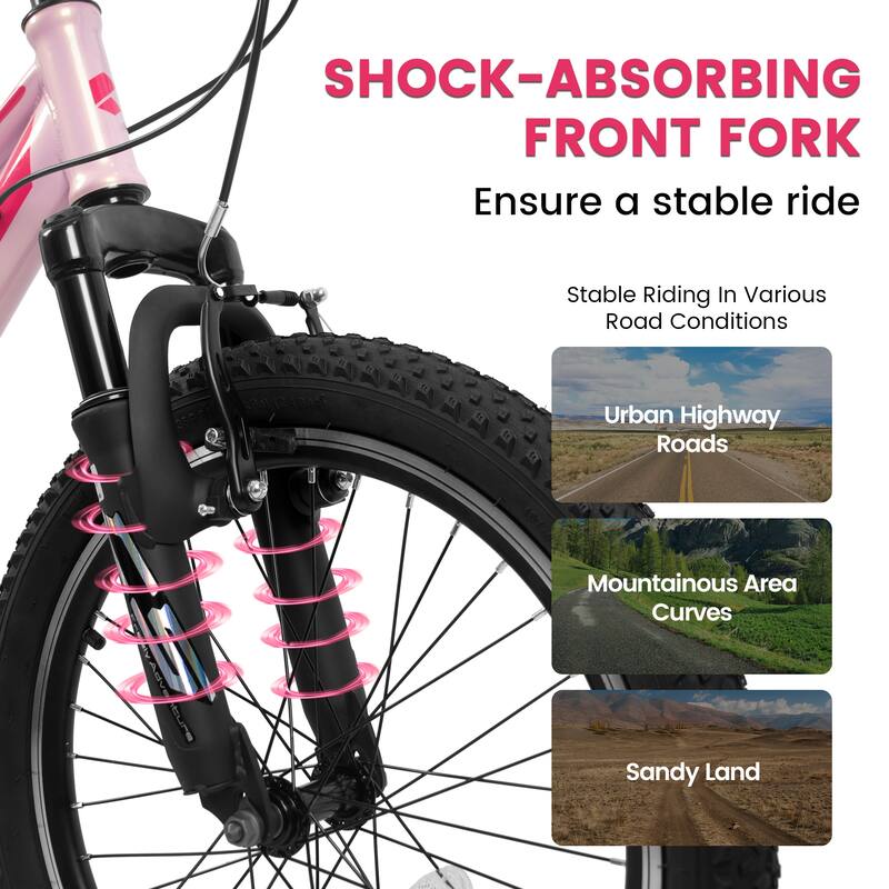 20 Inch Children Bicycle, Outdoor Adventure Steel Mountain Bicycle, 7-Speed Damping Bike with V-brakes for Boys & Girls