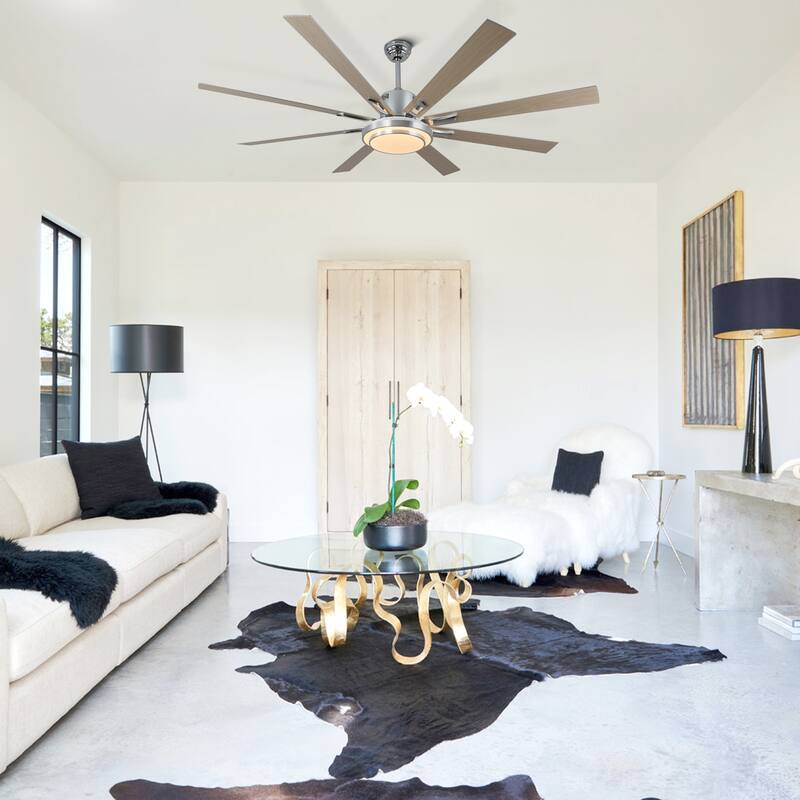 CurveCurio 72" Large Ceiling Fan w Dimmable LED Light Kit, 6 Wood Blades and Quiet DC Motor w Remote Control - 72" * 72" * 8"