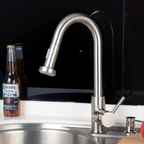 Pull Down Single Handle Kitchen Faucet in Brushed Nickel - 17-in H