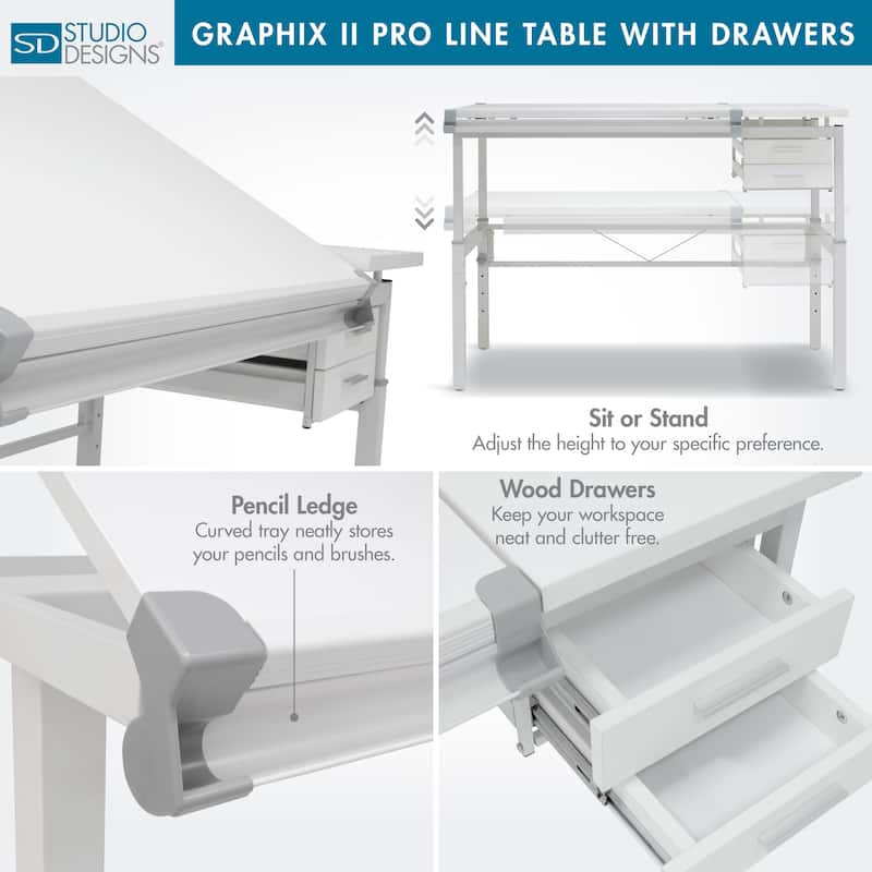 Studio Designs Graphix II Pro Line Height Adjustable Drafting Table with Tilting Top