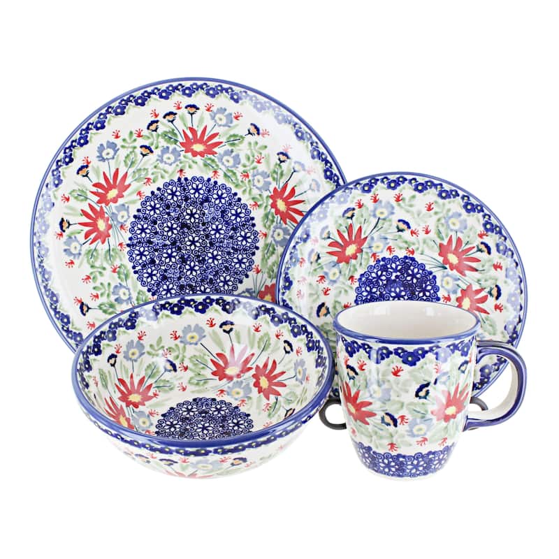 Blue Rose Polish Pottery Manufaktura Dinnerware (4PC) - Jungle Bouquet