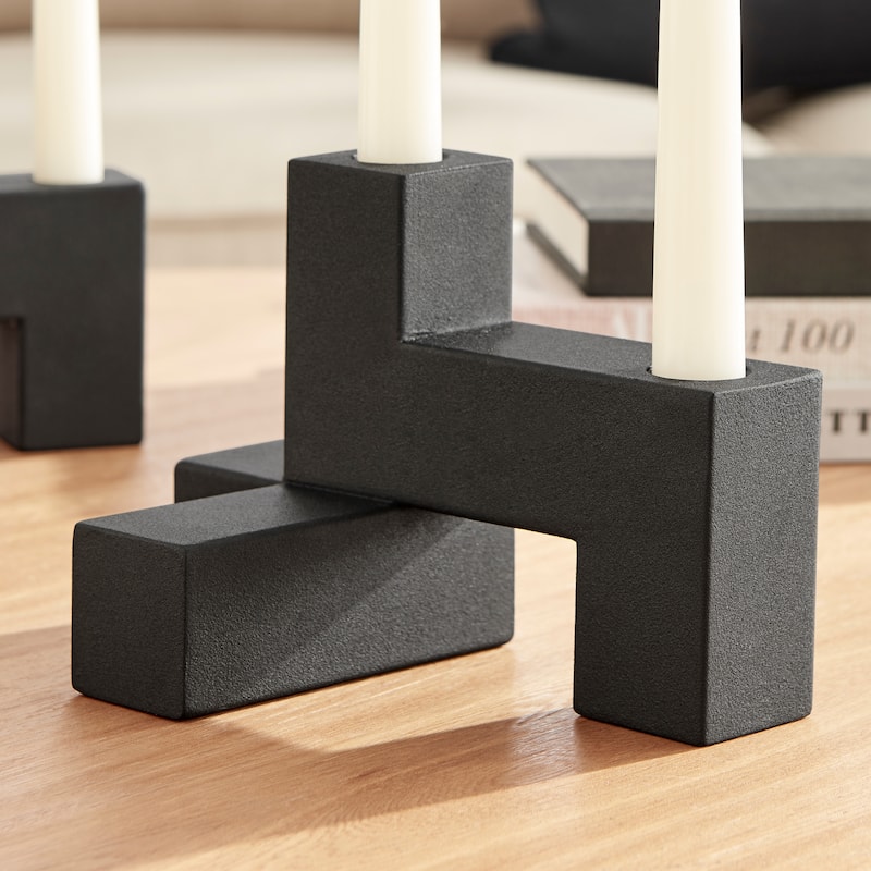 Danya B. Contemporary Black Metal 2-Piece Stacking Candelabra Taper Candle Holder Set