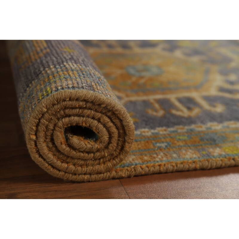 Hand Knotted Oriental 100% Wool Carpet Transitional Geometric Greys & Charcoal Khotan Runner Rug - 9' 8'' X 2' 6''